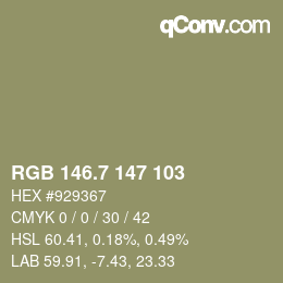 カラーコード: RGB 146.7 147 103 | qconv.com