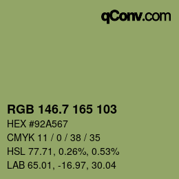 カラーコード: RGB 146.7 165 103 | qconv.com