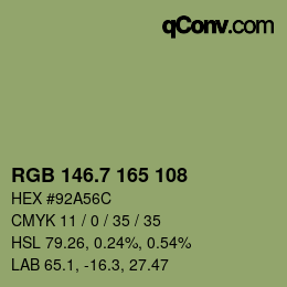 カラーコード: RGB 146.7 165 108 | qconv.com