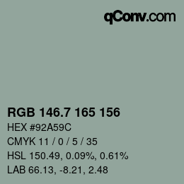 カラーコード: RGB 146.7 165 156 | qconv.com