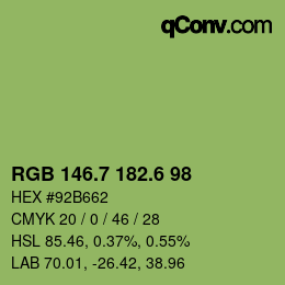 カラーコード: RGB 146.7 182.6 98 | qconv.com