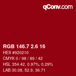 カラーコード: RGB 146.7 2.6 16 | qconv.com