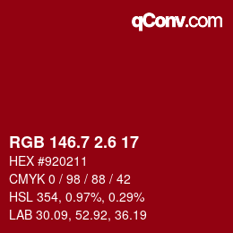 カラーコード: RGB 146.7 2.6 17 | qconv.com