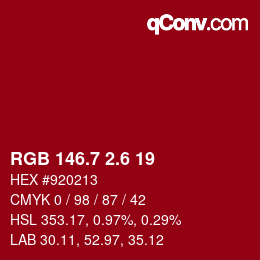カラーコード: RGB 146.7 2.6 19 | qconv.com