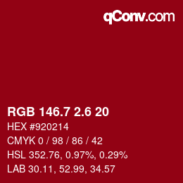 カラーコード: RGB 146.7 2.6 20 | qconv.com