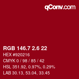 カラーコード: RGB 146.7 2.6 22 | qconv.com