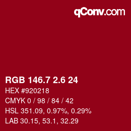 カラーコード: RGB 146.7 2.6 24 | qconv.com