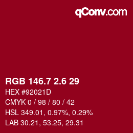 カラーコード: RGB 146.7 2.6 29 | qconv.com