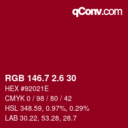 カラーコード: RGB 146.7 2.6 30 | qconv.com