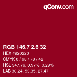 カラーコード: RGB 146.7 2.6 32 | qconv.com