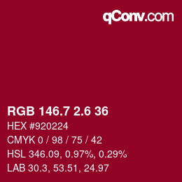 カラーコード: RGB 146.7 2.6 36 | qconv.com