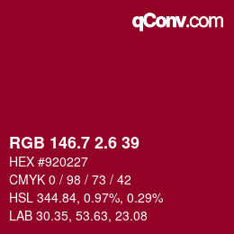 カラーコード: RGB 146.7 2.6 39 | qconv.com