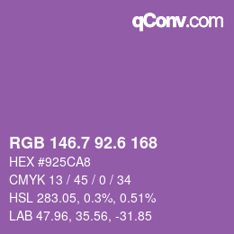 カラーコード: RGB 146.7 92.6 168 | qconv.com