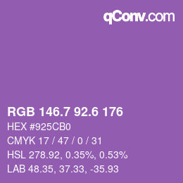 カラーコード: RGB 146.7 92.6 176 | qconv.com