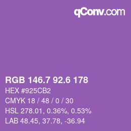 カラーコード: RGB 146.7 92.6 178 | qconv.com