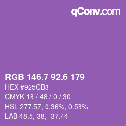 カラーコード: RGB 146.7 92.6 179 | qconv.com