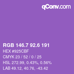 カラーコード: RGB 146.7 92.6 191 | qconv.com