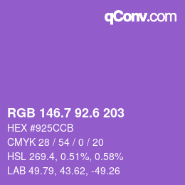カラーコード: RGB 146.7 92.6 203 | qconv.com