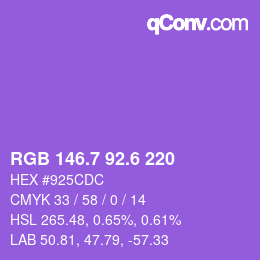 カラーコード: RGB 146.7 92.6 220 | qconv.com