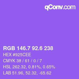 カラーコード: RGB 146.7 92.6 238 | qconv.com