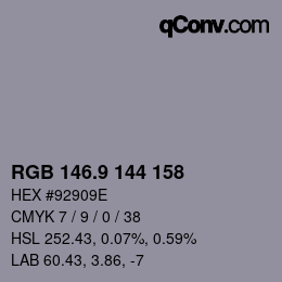 カラーコード: RGB 146.9 144 158 | qconv.com