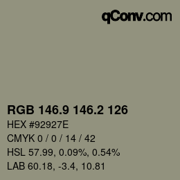 Color code: RGB 146.9 146.2 126 | qconv.com