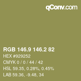 Color code: RGB 146.9 146.2 82 | qconv.com