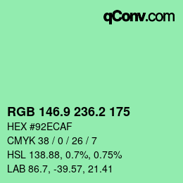 カラーコード: RGB 146.9 236.2 175 | qconv.com