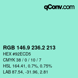 カラーコード: RGB 146.9 236.2 213 | qconv.com