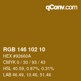 Color code: RGB 146 102 10 | qconv.com
