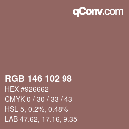 Color code: RGB 146 102 98 | qconv.com