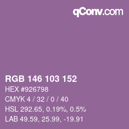 颜色代码: RGB 146 103 152 | qconv.com