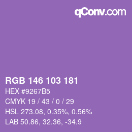 Color code: RGB 146 103 181 | qconv.com