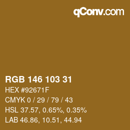 Color code: RGB 146 103 31 | qconv.com
