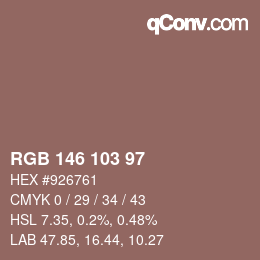 Color code: RGB 146 103 97 | qconv.com