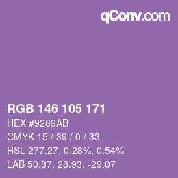 Color code: RGB 146 105 171 | qconv.com