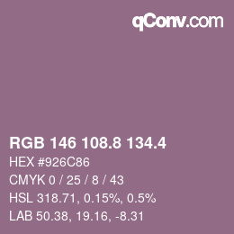 カラーコード: RGB 146 108.8 134.4 | qconv.com