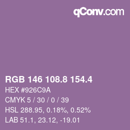 カラーコード: RGB 146 108.8 154.4 | qconv.com