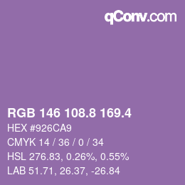 カラーコード: RGB 146 108.8 169.4 | qconv.com