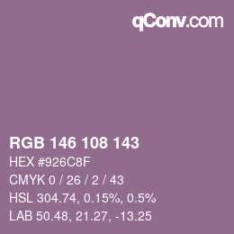 Color code: RGB 146 108 143 | qconv.com