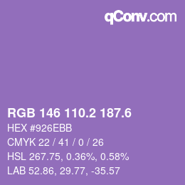 カラーコード: RGB 146 110.2 187.6 | qconv.com