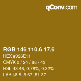 カラーコード: RGB 146 110.6 17.6 | qconv.com