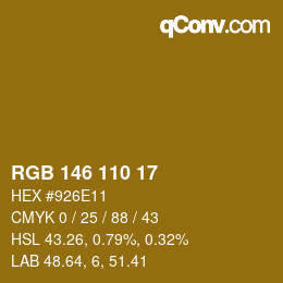 颜色代码: RGB 146 110 17 | qconv.com