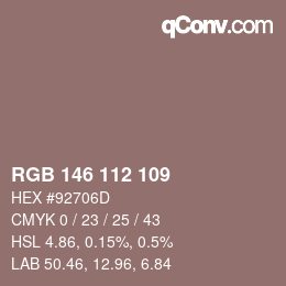 Color code: RGB 146 112 109 | qconv.com