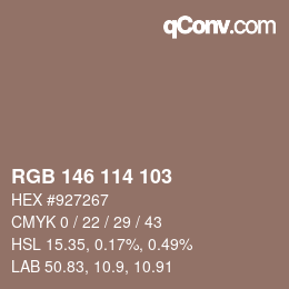 Color code: RGB 146 114 103 | qconv.com
