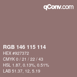Color code: RGB 146 115 114 | qconv.com