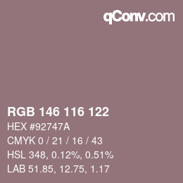 Código de color: RGB 146 116 122 | qconv.com