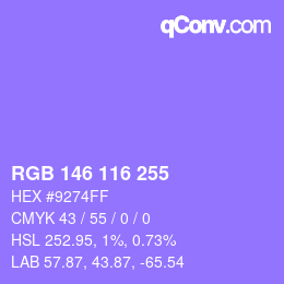Color code: RGB 146 116 255 | qconv.com