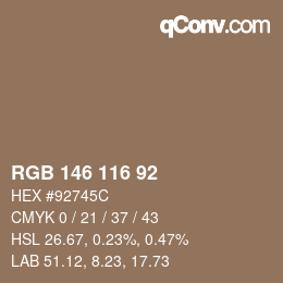 カラーコード: RGB 146 116 92 | qconv.com