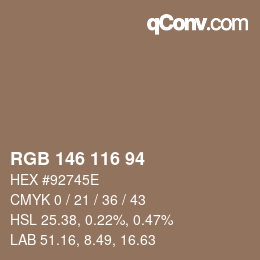 Color code: RGB 146 116 94 | qconv.com
